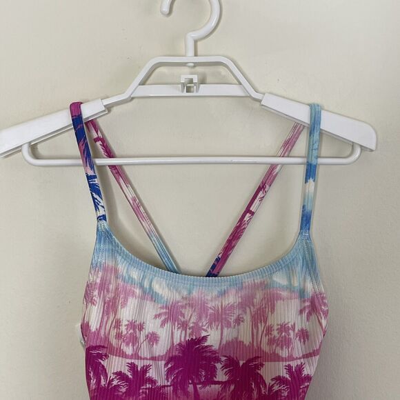 Vtg CATALINA Womens 80s 90s Pink Purple Palm Tree High‎ Cut One Piece Swimsuit S - Picture 2 of 6